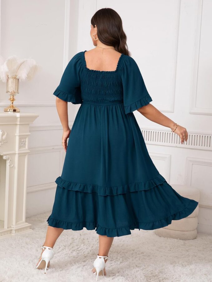 SCOMCHIC Women's Plus Size Maxi Dresses Summer Short Sleeve Square Neck Smocked Wedding Guest Cocktail Boho Long Dress – Bild 6