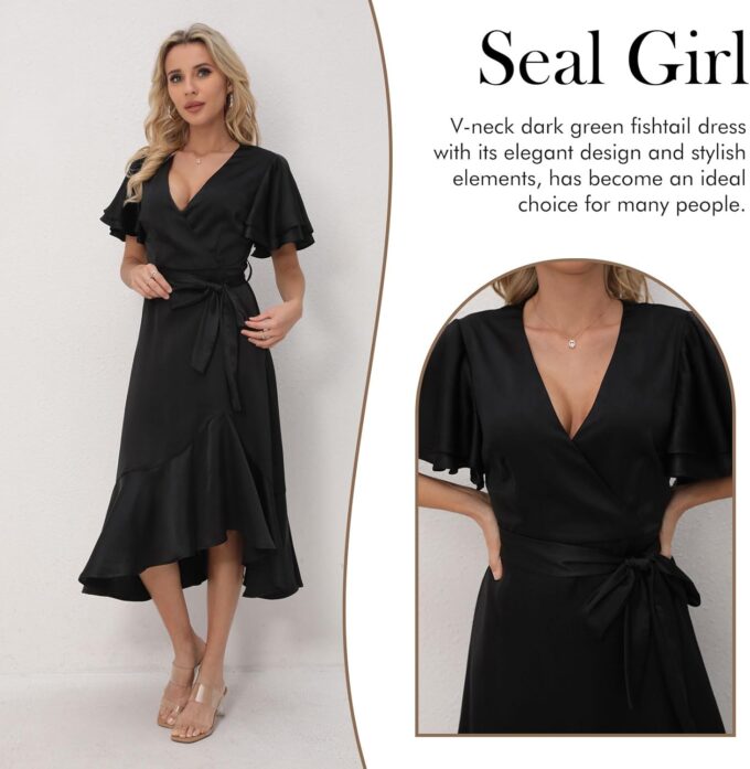 Women's 2025 Summer Cross Midi Dress Casual Boho Deep V Neck Short Sleeve Ruffle Hem Semi-Formal Dress – Bild 5