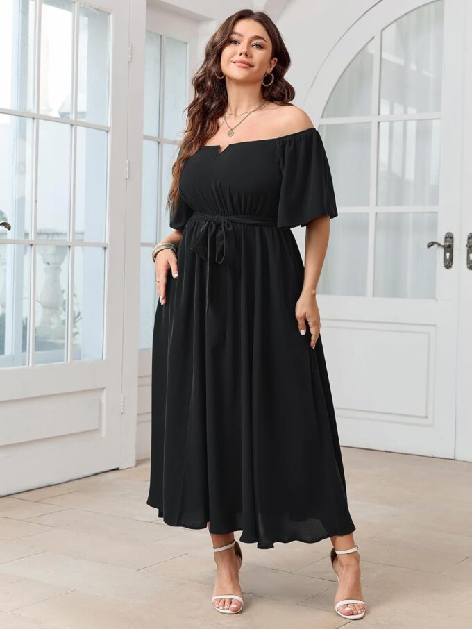 SCOMCHIC Womens Plus Size Formal Maxi Dress Off The Shoulder Wedding Guest Cocktail A-Line Split Long Dress with Pockets – Bild 7