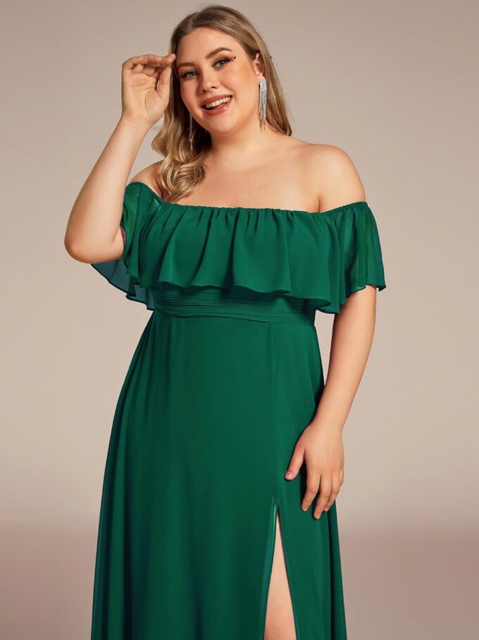 Ever-Pretty Women's Off Shoulder Short Sleeves Empire Waist Side Split Chiffon Flowy Plus Size Summer Bridesmaid Dresses – Bild 5