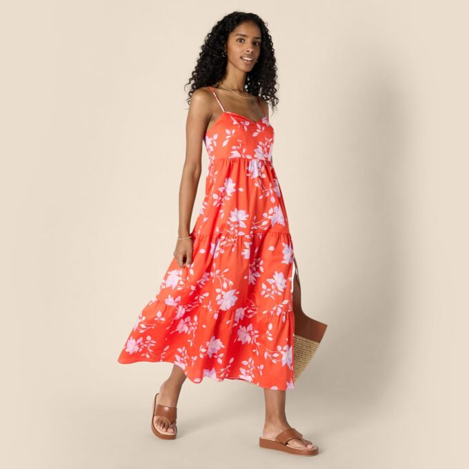 Amazon Essentials Women's Fit and Flare Empire Waisted Cotton Sateen Tiered Maxi Dress – Bild 5