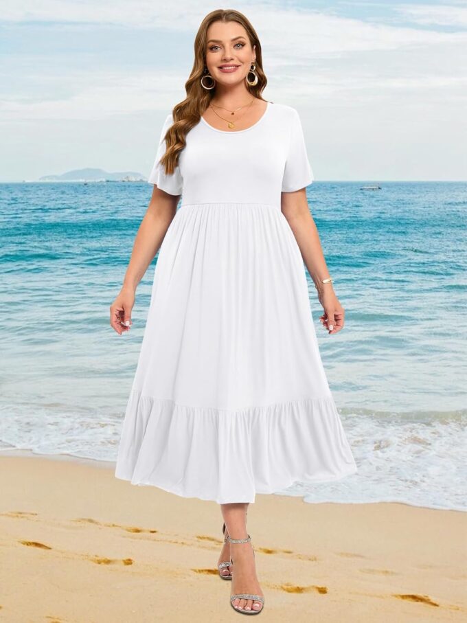 LARACE Plus Size Dresses for Women Summer Casual Short Sleeve Long Dress Flowy Maxi Beach Dresses with Pockets L-6XL – Bild 4