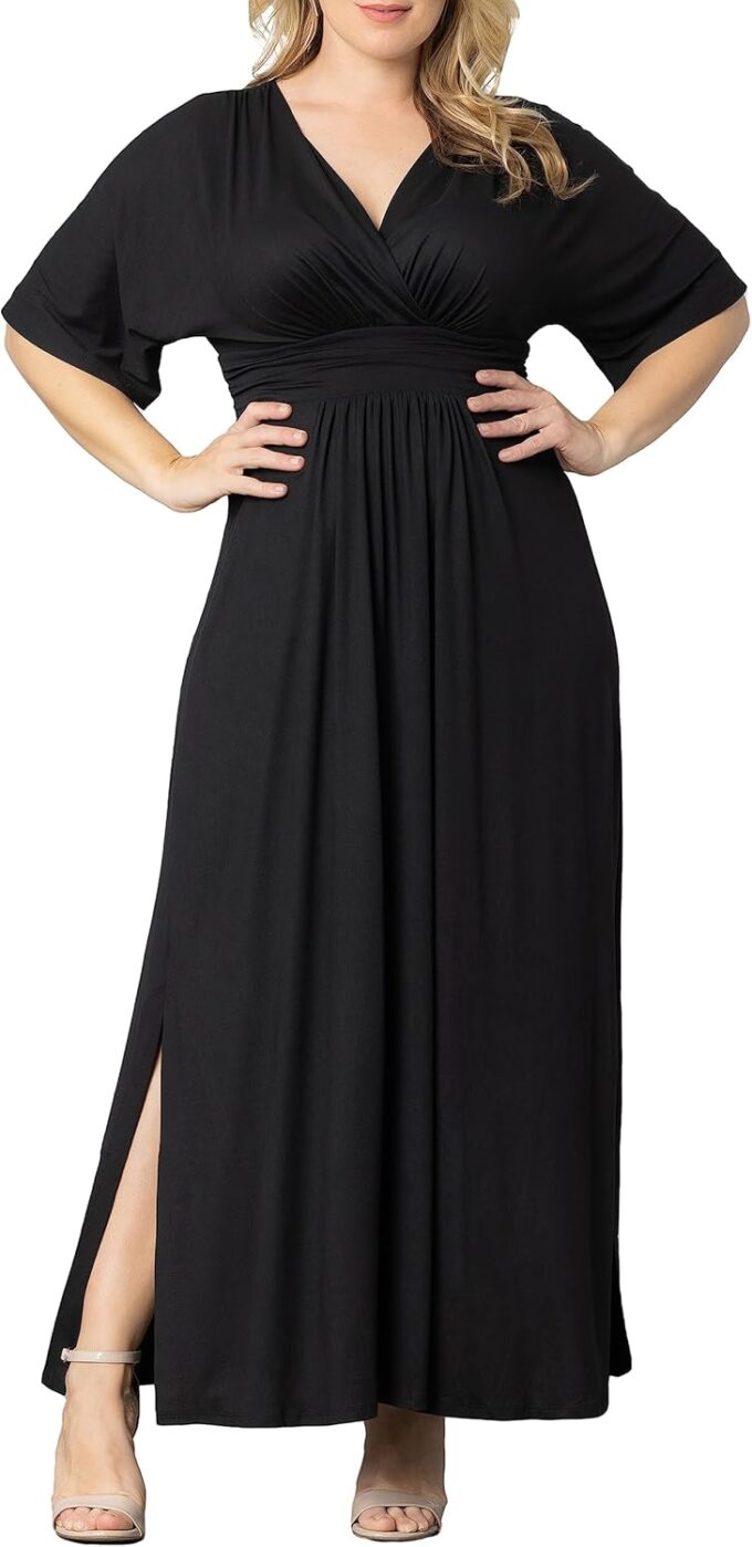 Kiyonna Women's Plus Size Vienna Maxi Dress | Long Dress with Sleeves for Special Occasions, Work, Weekend, or Vacation