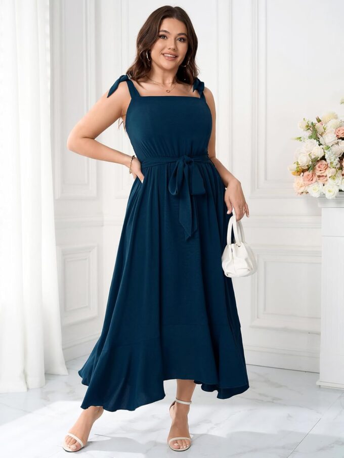 Plus Size Wedding Guest Dress Square Neck Ruffle A Line Elegant Bridesmaid Formal Cocktail Party Dresses for Women – Bild 6