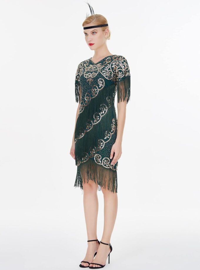 FAIRY COUPLE Women's1920s Art Deco Fringed Sequin Dress Flapper Gatsby Dress – Bild 2