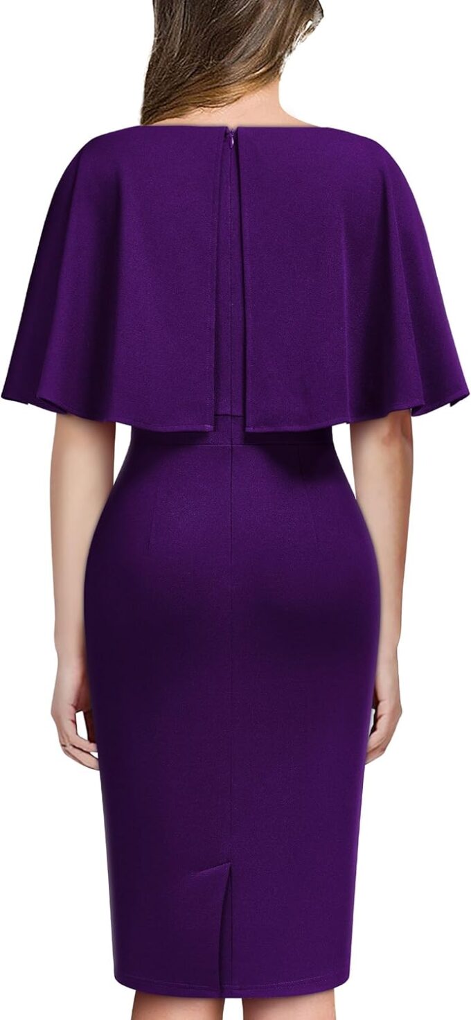 AISIZE Women's Elegant Batwing Cape With Bow Cocktail Party Dress – Bild 2