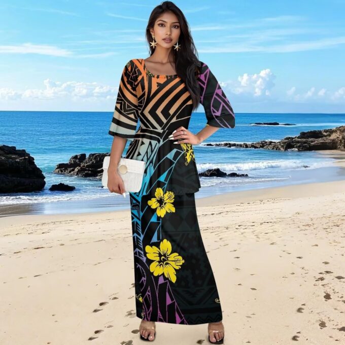 2025 Puletasi Samoan Traditional Elegant Women Dress Polynesian Prom Dress for Luau, Beach Party – Bild 4