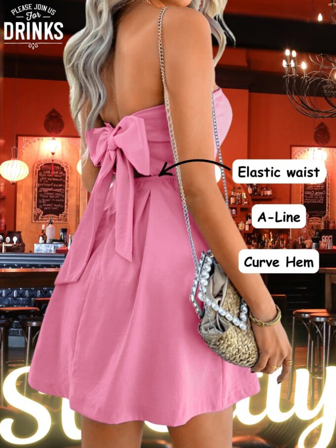 Strapless Bow Tie Mini Dress, A-Line Backless Cut-Out Sleeveless, Grad Formal Cocktail, for Women HOCO Vacation – Bild 4