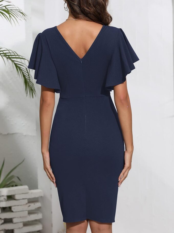 YATHON Women's Bodycon Flutter Sleeve Summer Dress Vintage Round Neck V-Back Sheath Slim Fit Cocktail Party Dresses – Bild 2