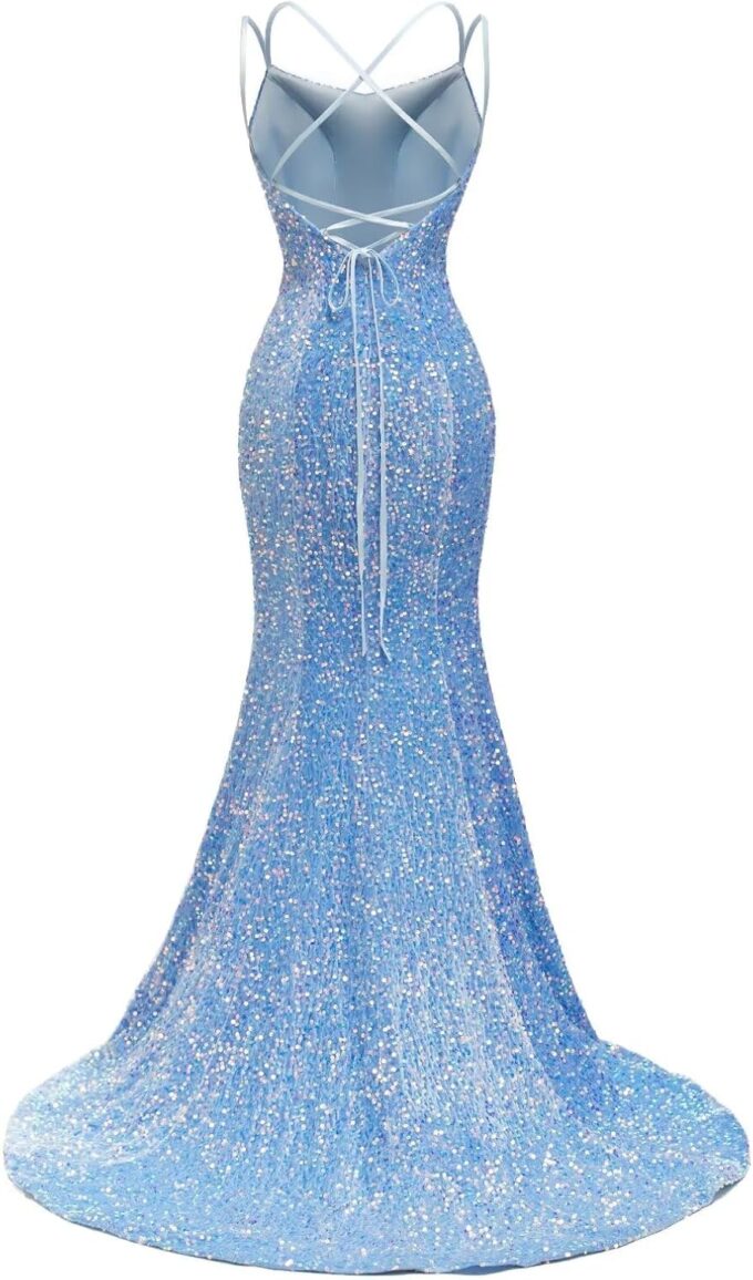 Sequin Mermaid Prom Dresses for Women 2025 Spaghetti Straps Formal Dress with Slit Long Sparkly Evening Party Gowns – Bild 8