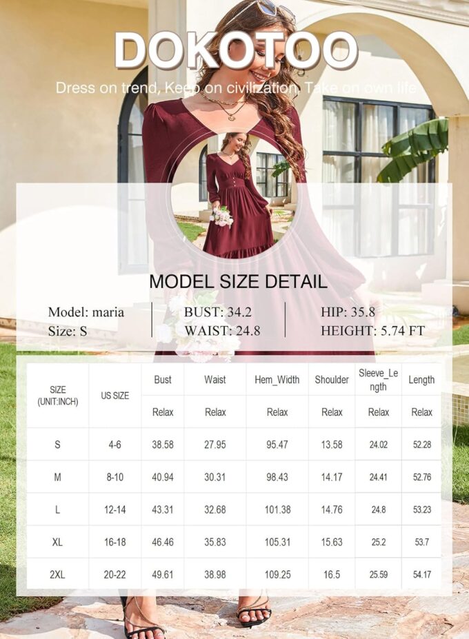 Dokotoo Womens Dresses Fashion 2025 Long Sleeve V Neck Maxi Dresses Elegant Casual Flowy Tiered Boho Beach Vacation Outifits – Bild 6