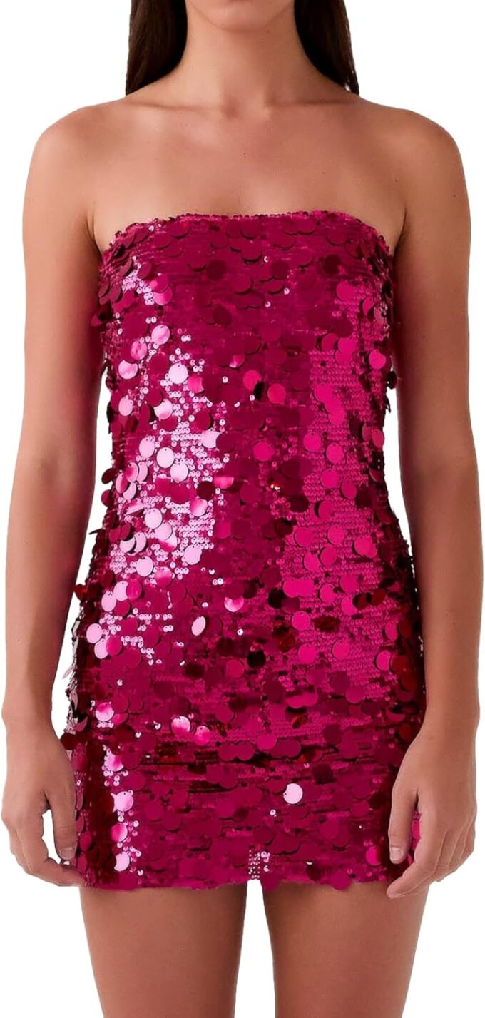 YYA Women's Strapless Dress Sequin Strappy Bodycon Party Dress Sparkly Glitter Ruched Party Club Dress,S-2XL – Bild 2