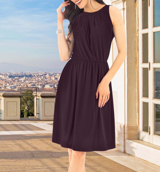 KOH KOH Damen-Kleid, ärmellos, Neckholder, fließend, knielang, sexy Midi-Kleid – Bild 4