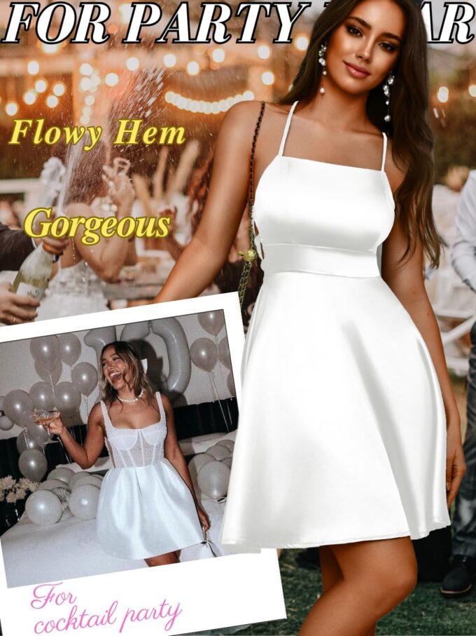 Kaei&Shi Short Satin Dress,Lace Up Backless Skater Dresses for Women,Sexy Birthday Outfits Homecoming Party Going Out Nye – Bild 5