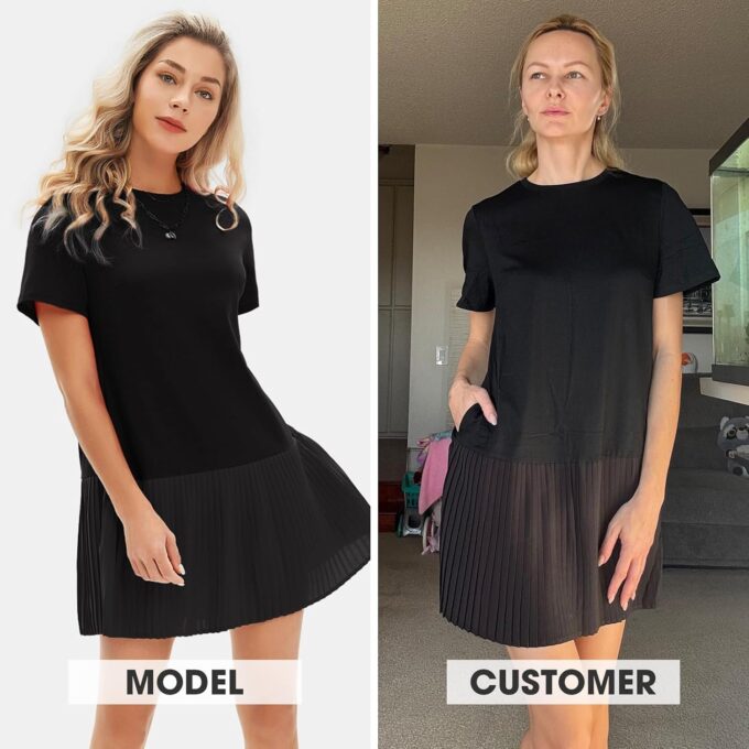 EXLURA Womens Summer Casual Short Sleeve Dress Crewneck Tshirt Dresses Pleated Aline Mini Dress 2025 Vacation Beach Sundress – Bild 3