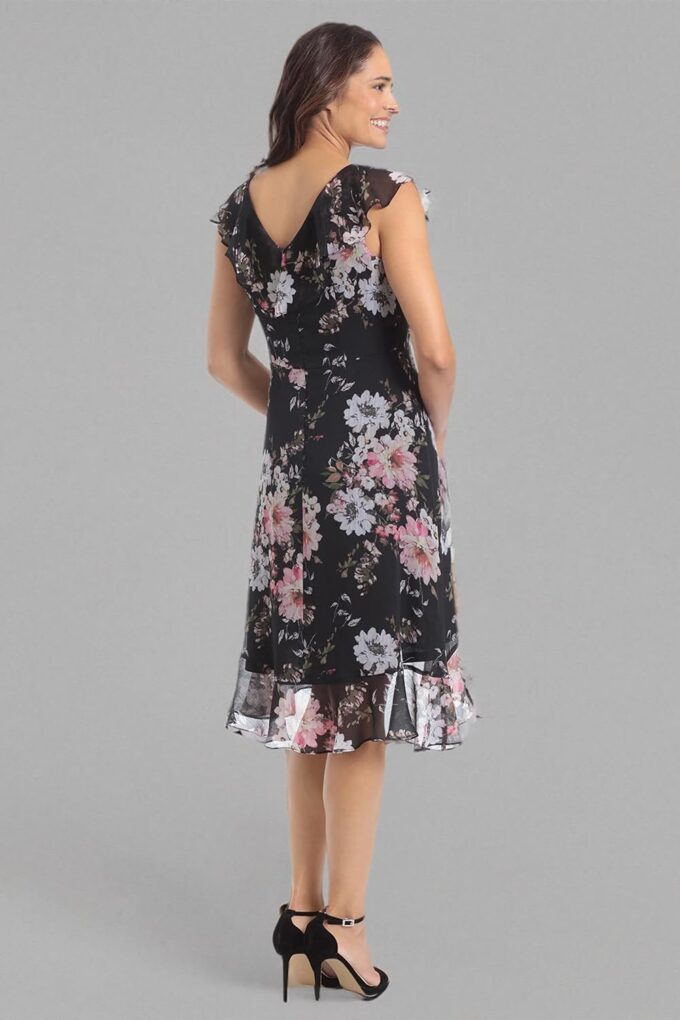 London Times Women's Petite Chiffon Above The Knee Ruffle Guest of Wedding Shower Occasion Dress – Bild 8