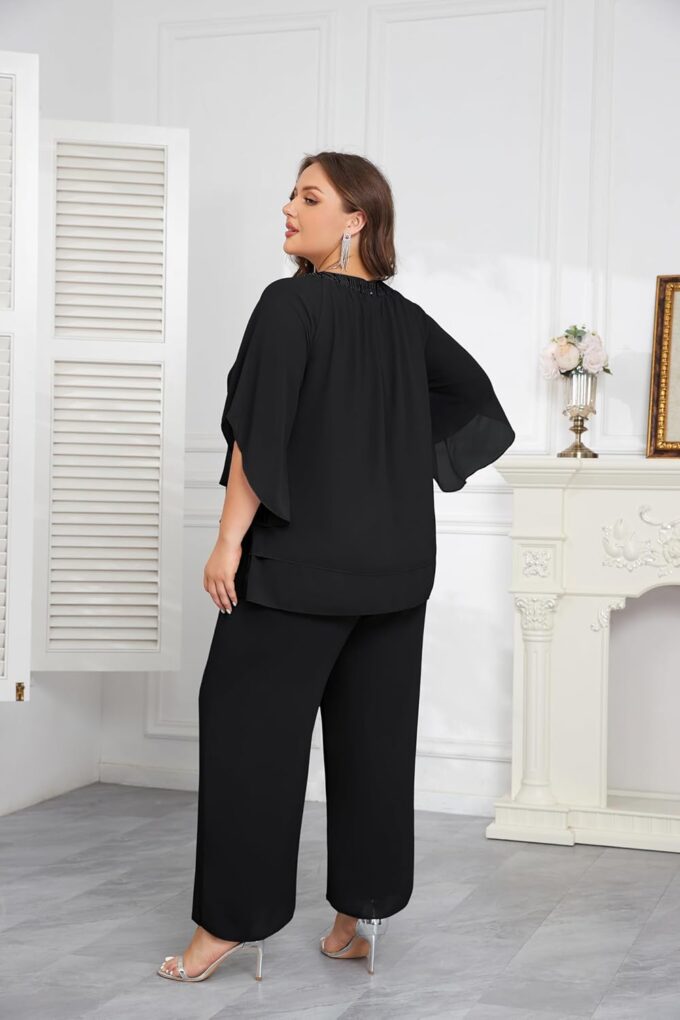 Hanna Nikole Mother of Bride Pant Suits Plus Size Half Sleeve 2 Piece Chiffon Pantsuit Formal Wedding Guest Outfit – Bild 3