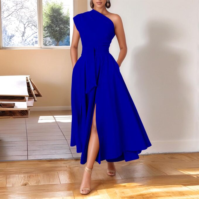 One Shoulder Dresses for Women Elegant Asymmetrical A Line Flowy Formal Evening Gowns Party Cocktail Dress – Bild 2