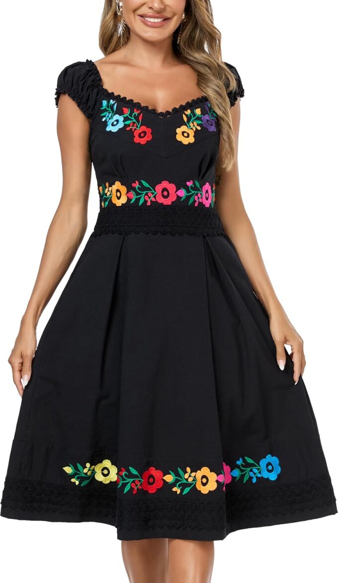 Women's Mexican Dress Embroidered Causal Lace Party Dress – Bild 5