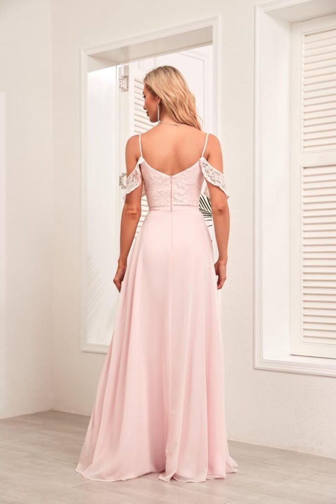 Women’s Ruffle Sleeve Bridesmaid Dresses with Pockets Pleated Chiffon Floor Length Formal Evening Gowns for Wedding. – Bild 5