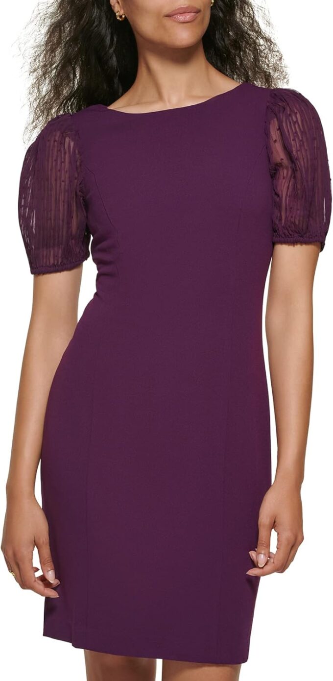 DKNY womens Scuba Crepe Chevron Pleat Mixed Media Side Ruched Dress
