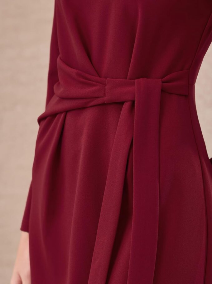 Hobemty Knielanges Bleistiftkleid für Damen, lange Ärmel, zum Binden an der Taille, Kirche, Arbeit, Etuikleider – Bild 4