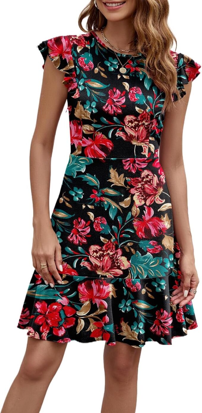 HELYO Women's Summer Elegant Cocktail Club Dress Ruffle Hem Short Flutter Sleeve Fit and Flare A-Line Casual Dresses 619 – Bild 3