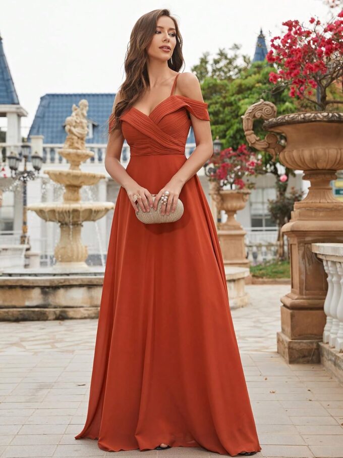 Cold Shoulder Ruched Floor Length Chiffon Bridesmaid Dress Elegant Evening Gowns Prom Dress Formal Dresses – Bild 2