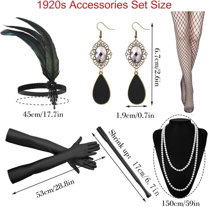 1920S Women Flapper Dress V Neck Sequin Beaded Fringed Dress With Roaring 20s Accessories – Bild 2