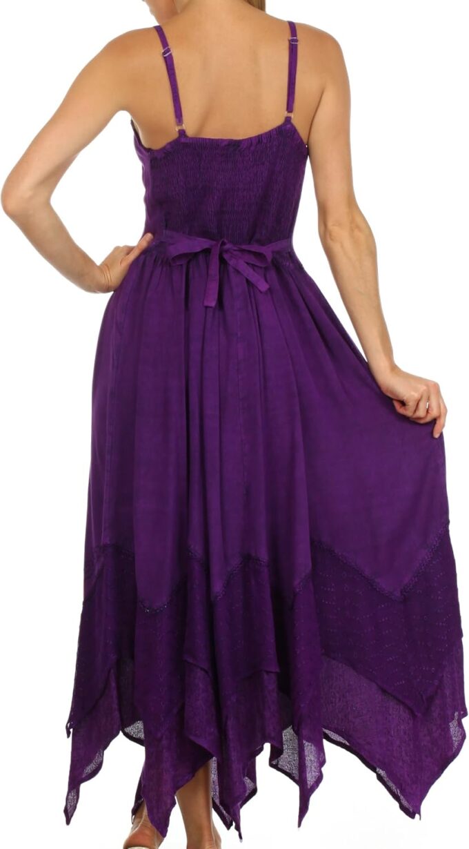 Sakkas Rayon Embroidered Stonewashed Adjustable Spaghetti Straps Long Dress – Bild 2
