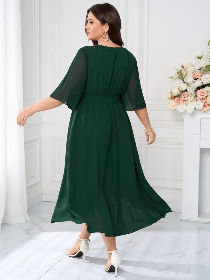Womens Plus Size Wedding Guest Cocktail Dress Wrap V Neck Flutter Sleeve High Low Hem A-Line Midi Dresses – Bild 6