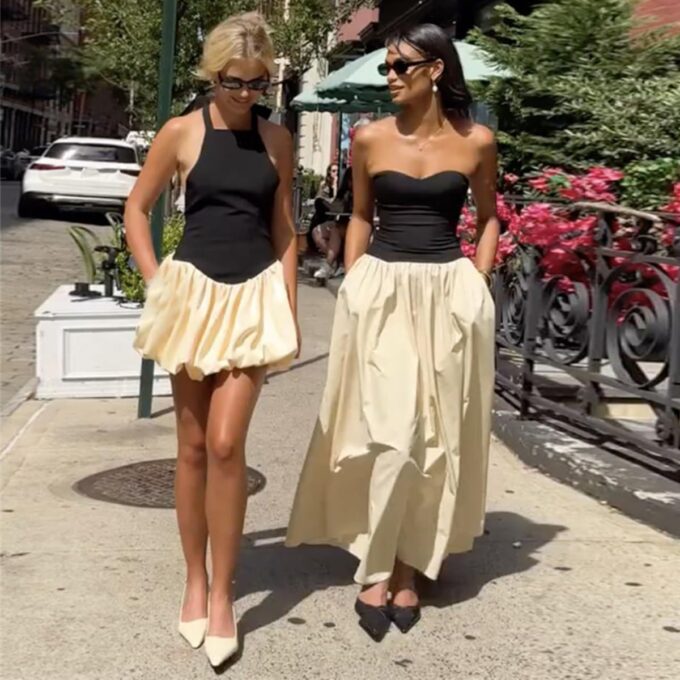 Women Bubble Halter Mini Dress Ruffle Balloon Backless Puffy Dress – Bild 4
