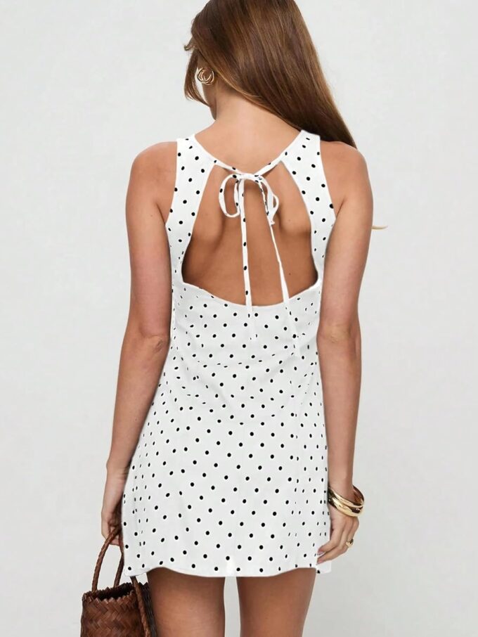 LOFAAC Women Sexy Polka Dots Tie Back Mini Dress Y2K Slim Fit Sleeveless Crew Neck Backless Going Out Short Dress – Bild 3