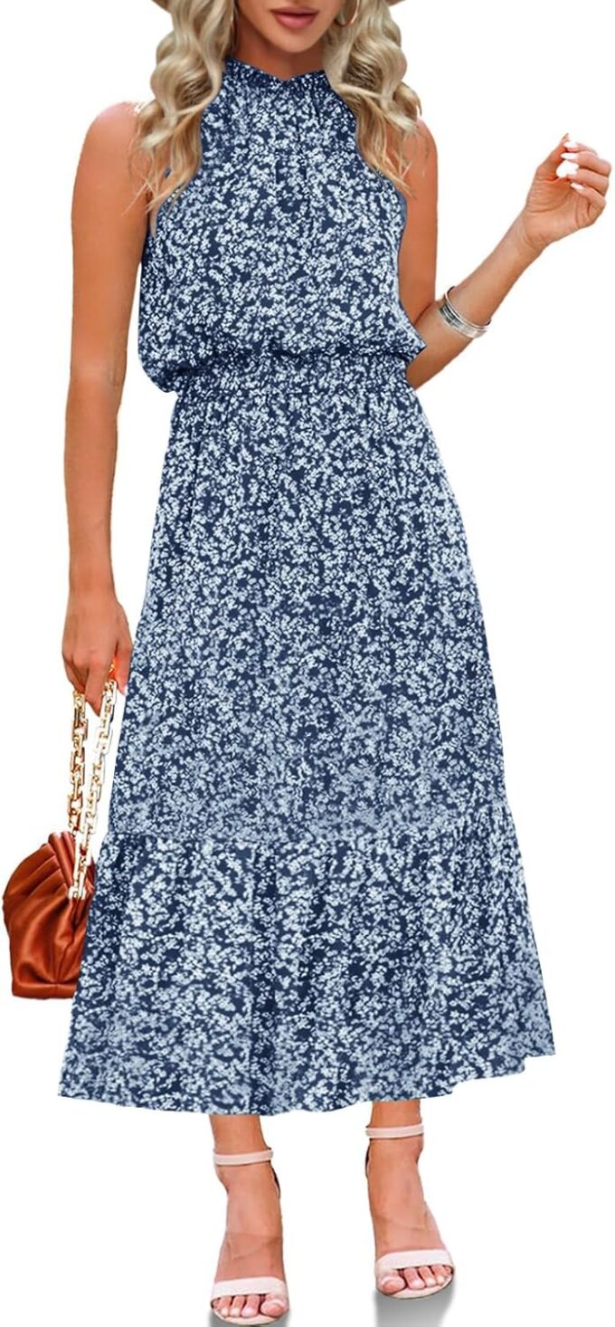 Chang Yun Maxi Summer Dresses for Women Halter Sleeveless Floral Boho Sun Vacation Outfits Long Wedding Guest Dress