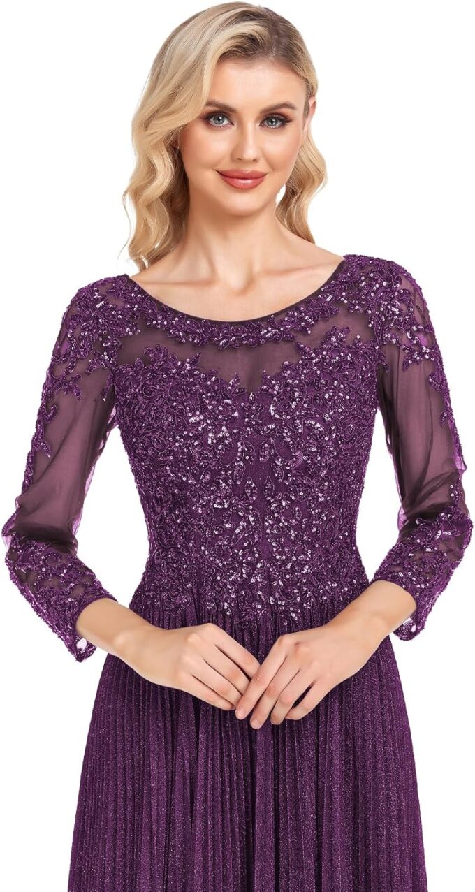 ForElise Mother of The Bride Dresses for Wedding 3/4 Sleeve Lace Appliques Long Formal Evening Dress – Bild 5