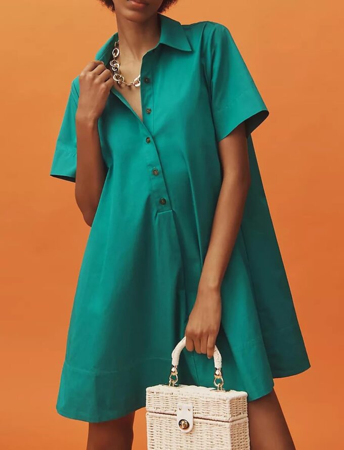 Short Sleeve Swing Tunic Mini Dress for Women Button Up Shirt Blouse Short Dress Summer Casual Flowy A Line Dress – Bild 2