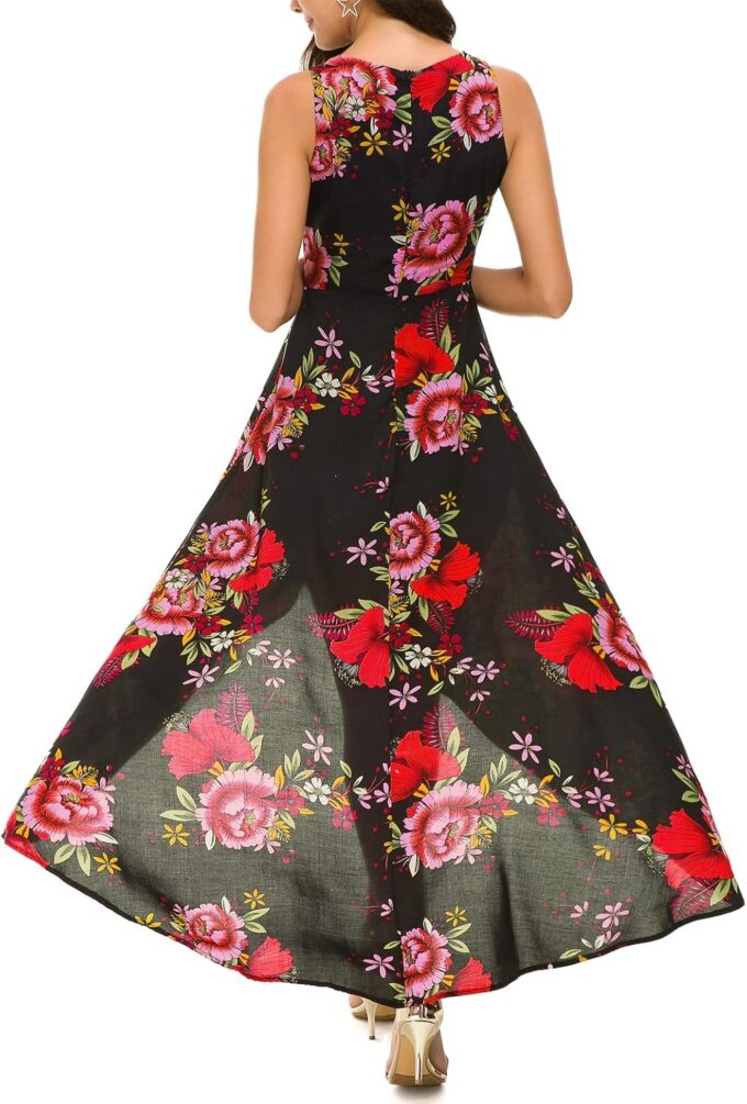 Kormei Womens Sleeveless Scoop Neck Floral High Low Split Party Long Maxi Dress – Bild 4
