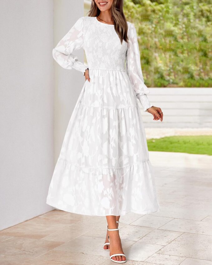 BTFBM Casual Women's 2025 Spring Dresses Elegant Wedding Guest Dress Long Sleeve Floral Midi Dress Flowy Bohemian Long Dress – Bild 2