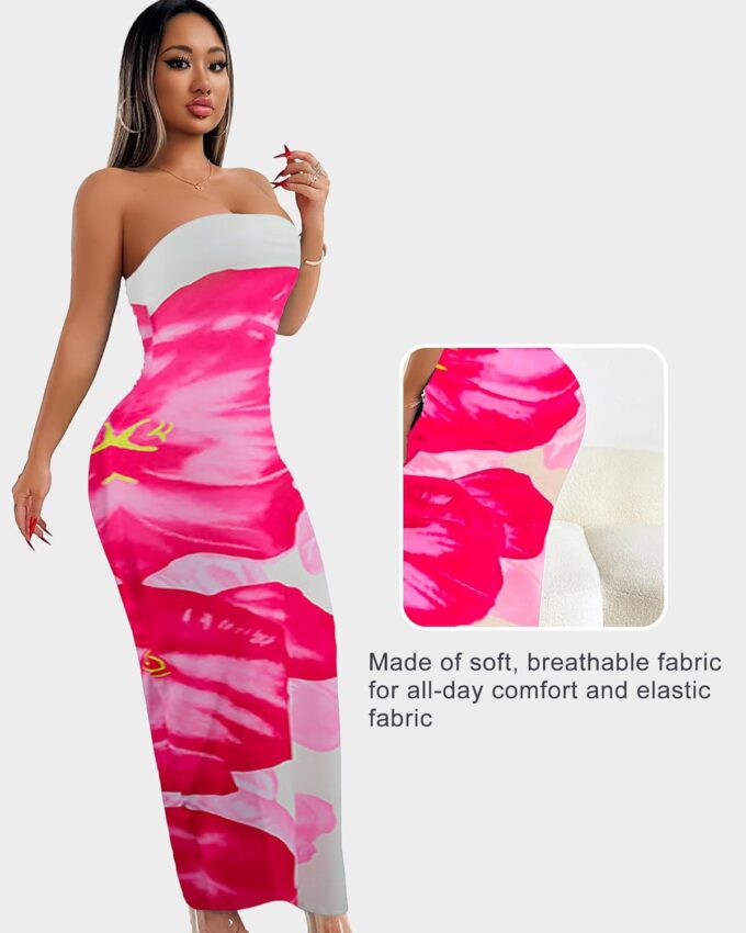 Floral Print Strapless Bodycon Maxi Dress - Sexy Summer Beach Dress for Women, Tropical Vacation Sundress, Club Party – Bild 3