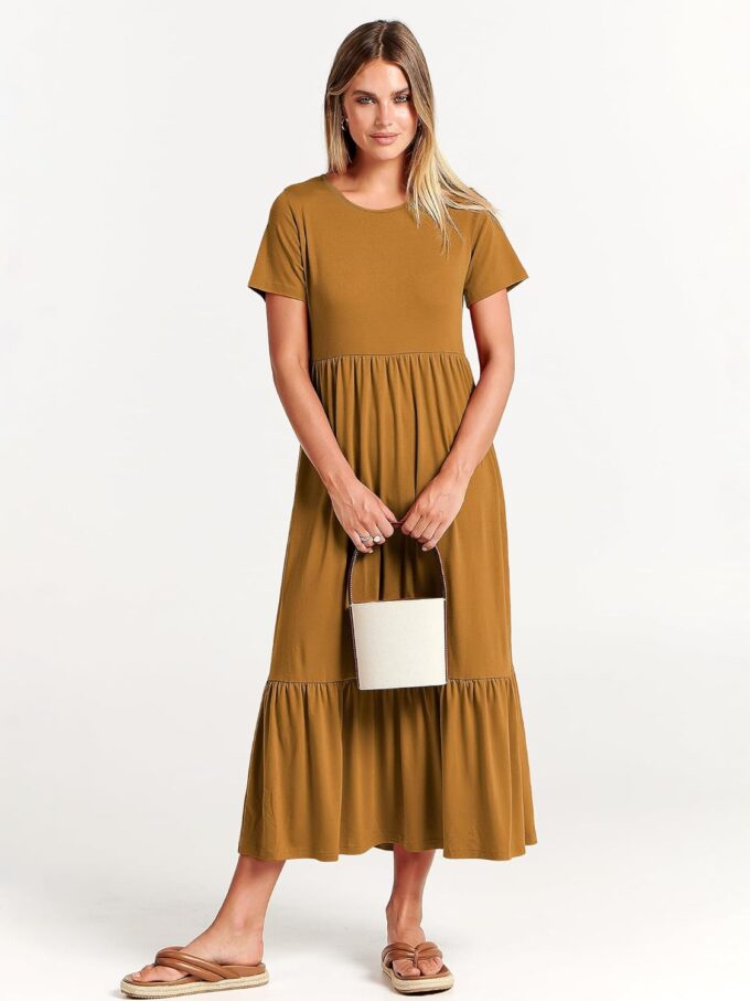 ANRABESS Womens 2025 Summer Casual Maxi Dress A line Tiered Flowy Short Sleeve Crewneck T Shirt Beach Travel Long Dresses – Bild 2
