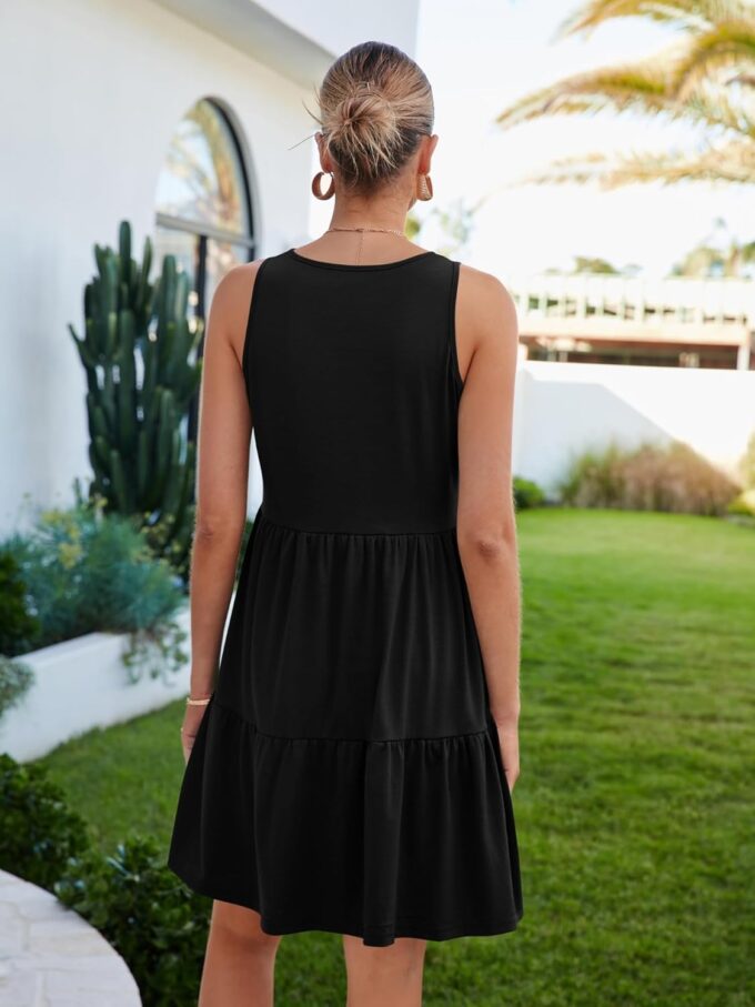 Womens Summer Dresses V Neck Tank Tiered Flowy Mini A Line Casual Sundress with Pockets – Bild 4
