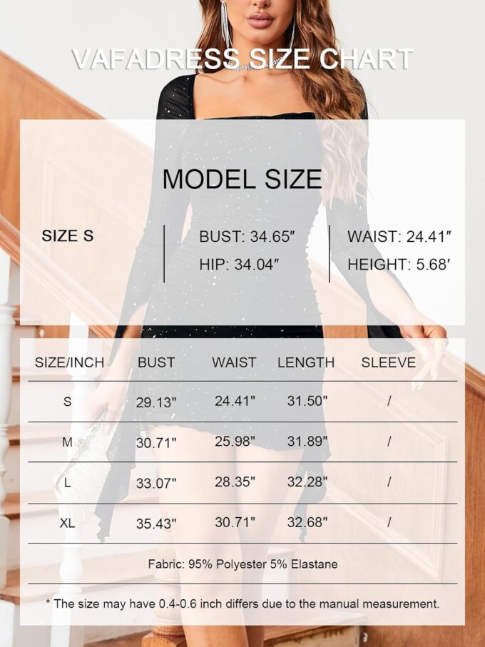 Womens Sexy Sequin Sparkly Glitter Dress Long Sleeve Square Neck Cocktail Evening Party Mini Dress – Bild 6
