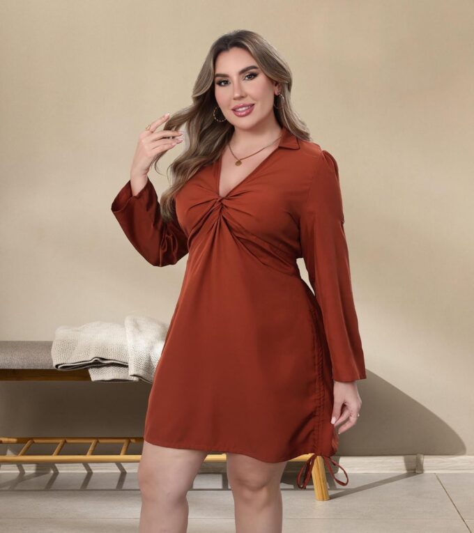Women‘s Plus Size Dress Long Sleeve V Neck A Line Mini Short Cocktail Summer Casual Dress – Bild 3