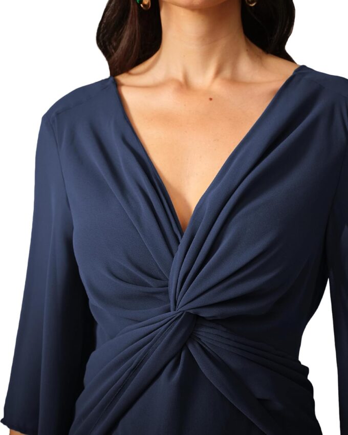 Women's Formal Cocktail Wedding Guest V Neck Long Chiffon Maxi Dresses A-Line 3/4 Sleeve Elegant Bridesmaids Dress – Bild 7