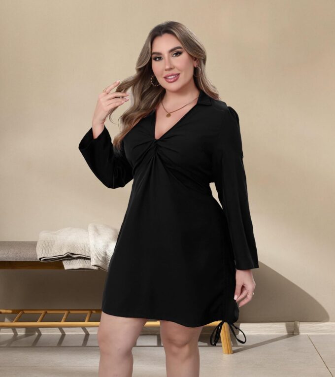 Women‘s Plus Size Dress Long Sleeve V Neck A Line Mini Short Cocktail Summer Casual Dress – Bild 3