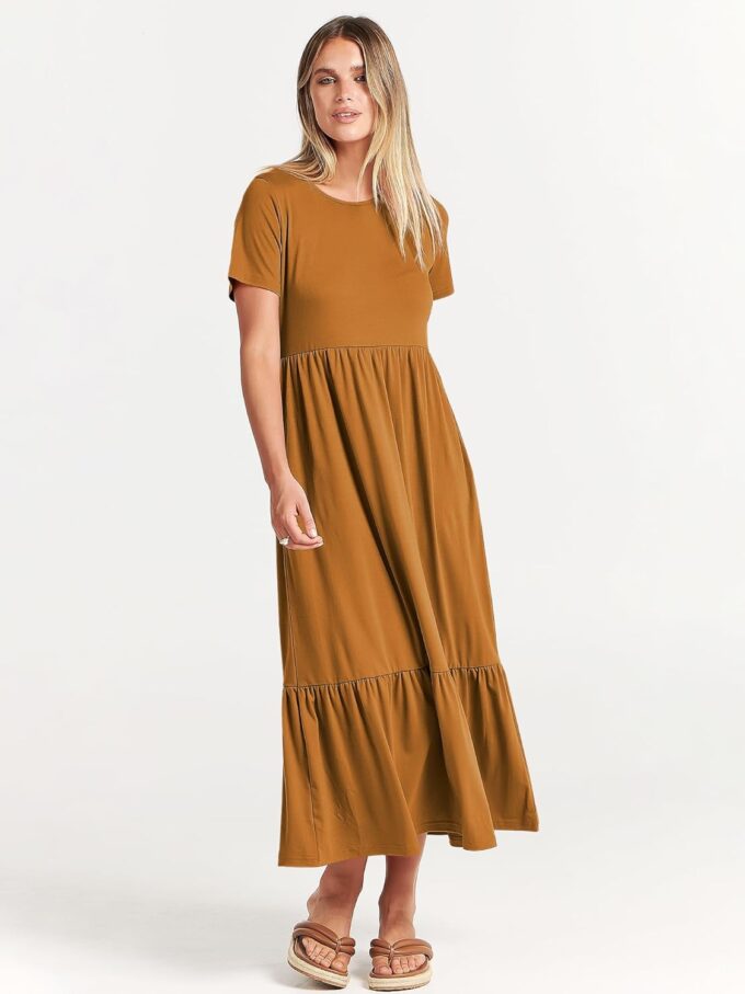 ANRABESS Womens 2025 Summer Casual Maxi Dress A line Tiered Flowy Short Sleeve Crewneck T Shirt Beach Travel Long Dresses – Bild 3