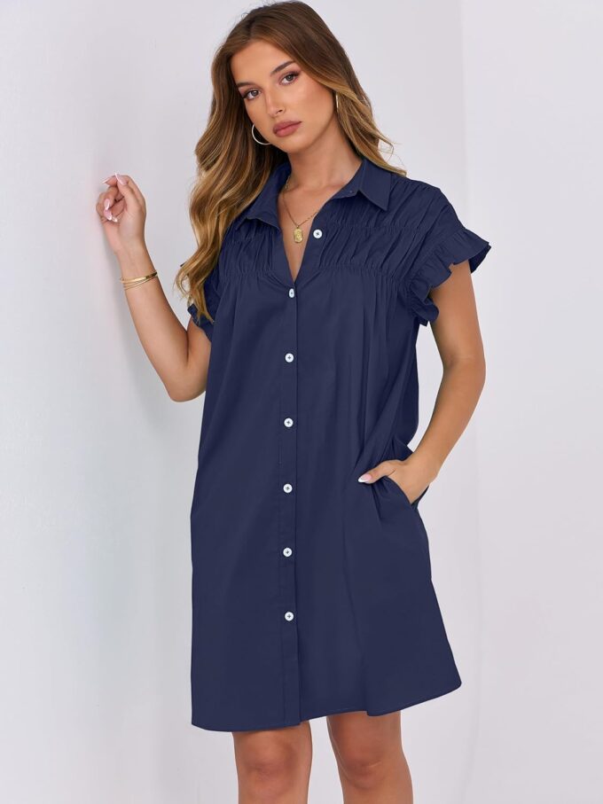 ANRABESS Womens Summer Button Down Shirt Dress Ruffle Short Sleeve Mini Dresses Loose Fit Casual Sundress with Pockets – Bild 5