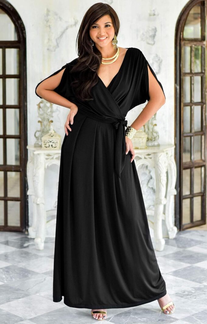 KOH KOH Womens Long Semi-Formal Short Sleeve V-Neck Floor Length Maxi Dress Gown – Bild 3