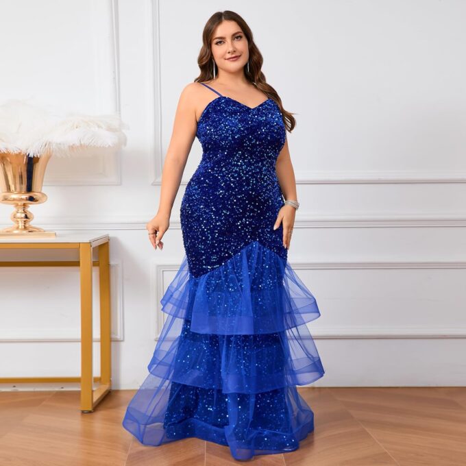 Women Sexy Sleeveless Sequin Mesh Patchwork Maxi Dress Red Plus Size Sling Cocktail Party Formal Gowns – Bild 4