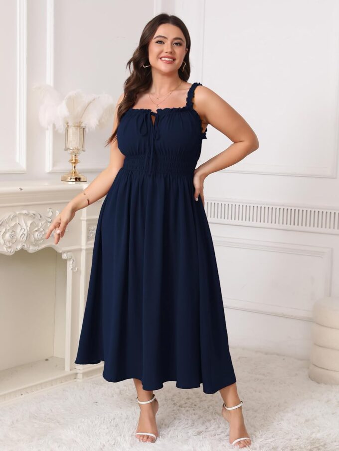 Womens Plus Size Summer Maxi Dress Sleeveless Casual Boho Spaghetti Strap Smocked Long Beach Sun Dresses – Bild 6